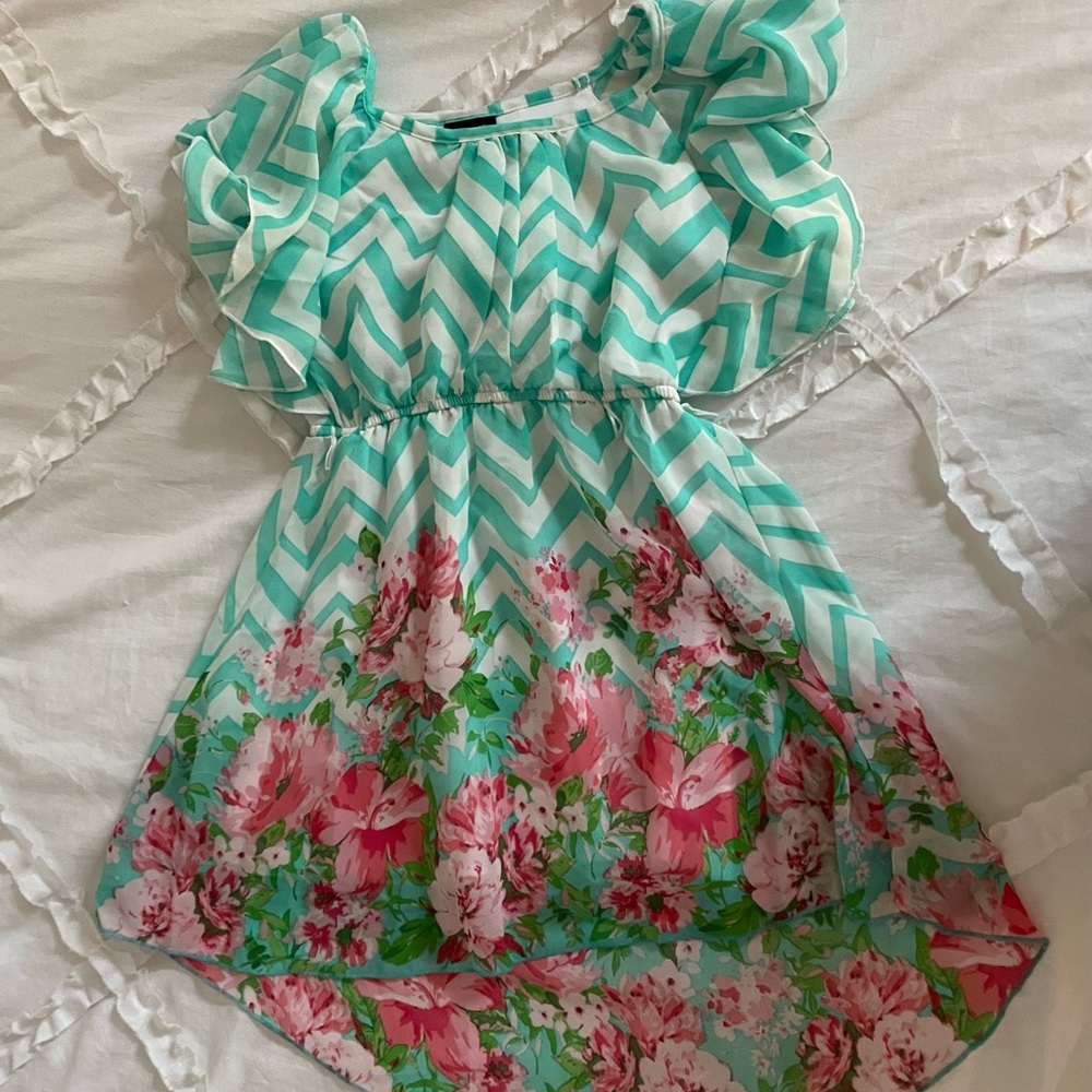 Holiday Editions Aqua and Pink Floral Kids Dress